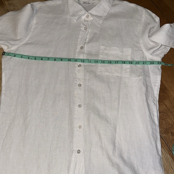 Allen Allen White 100% Linen Roll Tab Sleeves Button Down Top - Picture 5 of 10